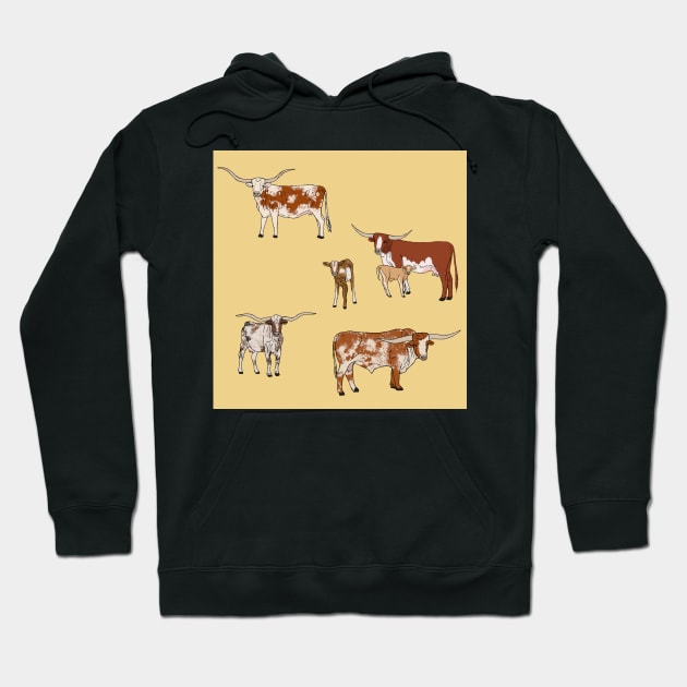 Texas Longhorn Pattern Yellow Hoodie by TrapperWeasel